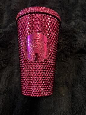 Starbucks 2022 Sangria Pink Studded Tumbler 16oz Cold Cup No Straw EUC